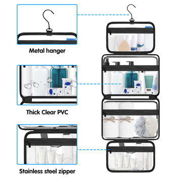 Priehľadná PVC kozmetická taštička, vodeodolná, zavesiteľný dizajn, na cestovanie a kúpeľ, 455 g