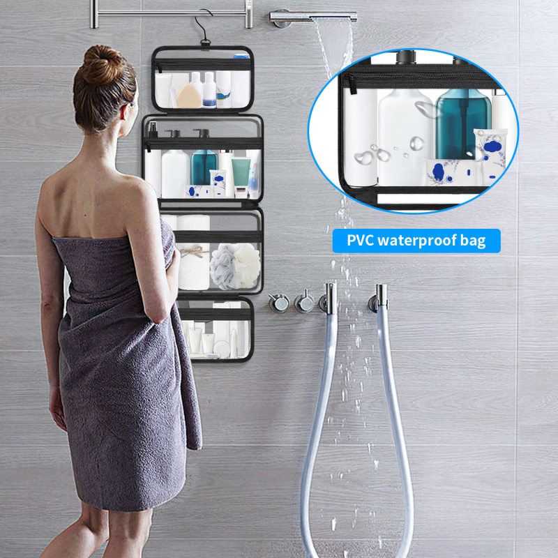Priehľadná PVC kozmetická taštička, vodeodolná, zavesiteľný dizajn, na cestovanie a kúpeľ, 455 g