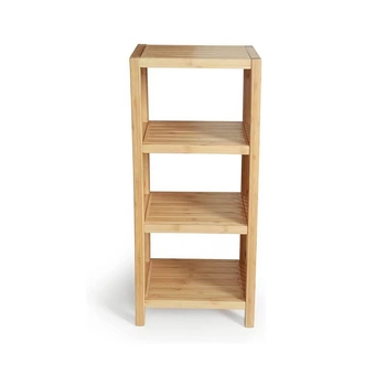 Trojposchodový regál z bambusu a dreva, viacúčelový, prachotesný a odolný voči vlhkosti; vhodný na stolné použitie, do spálne a do obývačky.