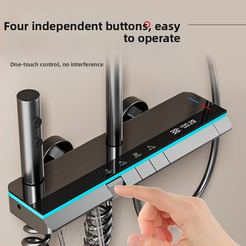 Meďový sprchový set, nástenná montáž, horná sprchová hlavica, regulácia teploty, LED osvetlenie s digitálnym displejom