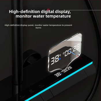 Meďový sprchový set, nástenná montáž, horná sprchová hlavica, regulácia teploty, LED osvetlenie s digitálnym displejom