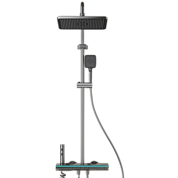 Meďový sprchový set, nástenná montáž, horná sprchová hlavica, regulácia teploty, LED osvetlenie s digitálnym displejom