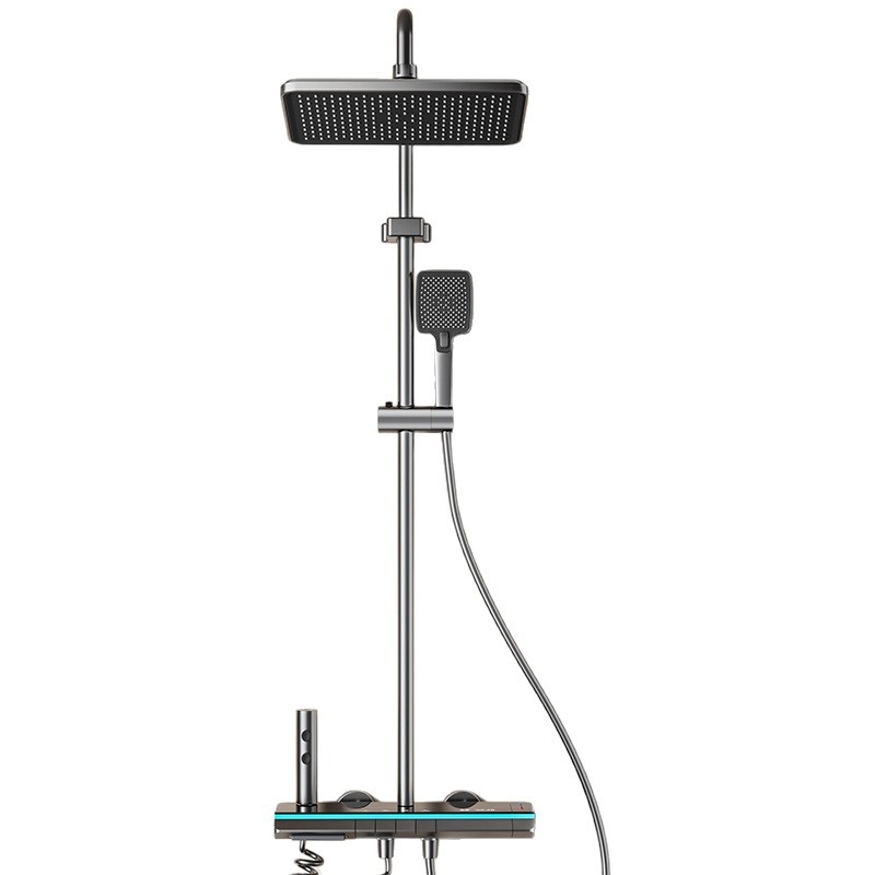 Meďový sprchový set, nástenná montáž, horná sprchová hlavica, regulácia teploty, LED osvetlenie s digitálnym displejom