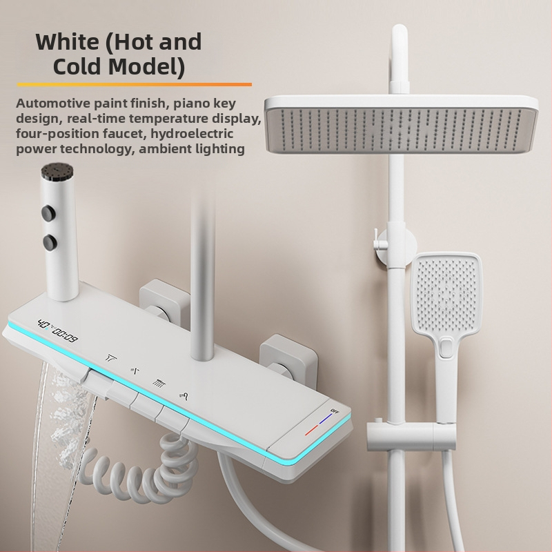 Meďový sprchový set, nástenná montáž, horná sprchová hlavica, regulácia teploty, LED osvetlenie s digitálnym displejom