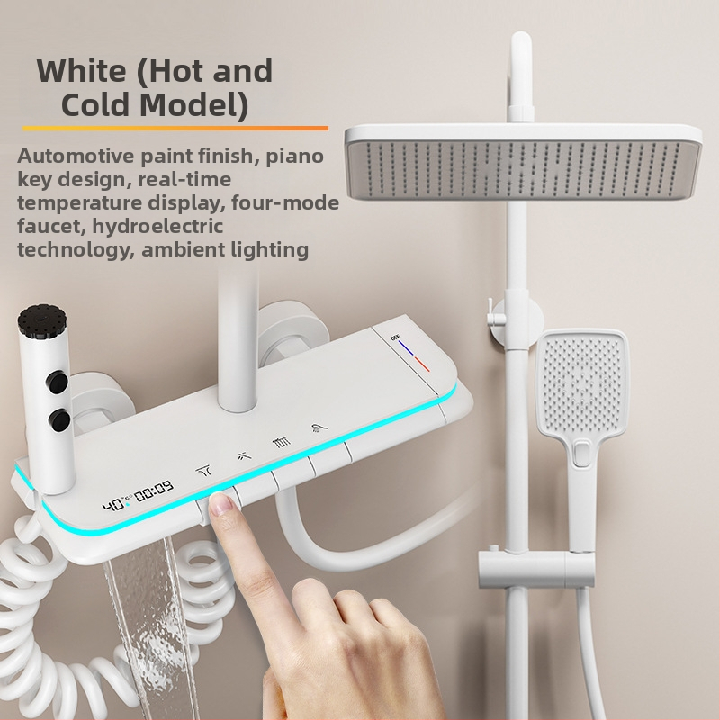 Meďový sprchový set, nástenná montáž, horná sprchová hlavica, regulácia teploty, LED osvetlenie s digitálnym displejom