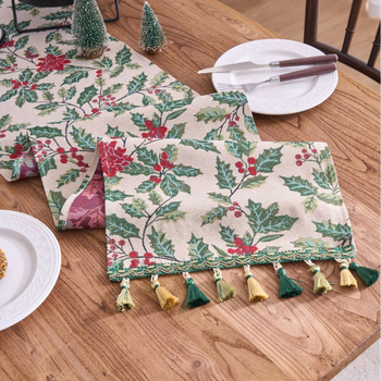 Σημαία τραπεζιού με φούντες και ρίγες — ύφασμα πολυεστερ-βαμβάκι yarn-dyed, 70% πολυεστέρας, 30% βαμβάκι, στυλ απλό μοντέρνο, δυνατότητα προσαρμογής