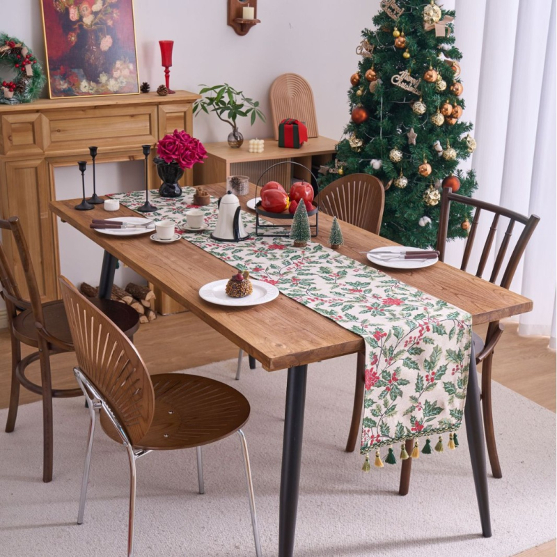 Σημαία τραπεζιού με φούντες και ρίγες — ύφασμα πολυεστερ-βαμβάκι yarn-dyed, 70% πολυεστέρας, 30% βαμβάκι, στυλ απλό μοντέρνο, δυνατότητα προσαρμογής