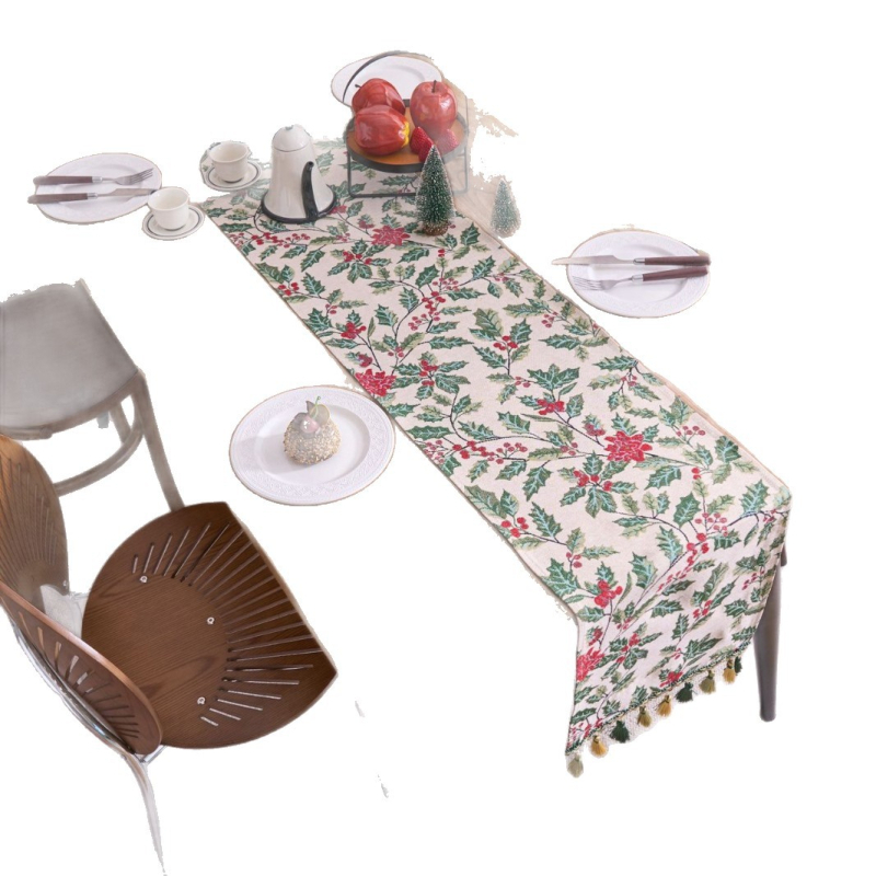 Σημαία τραπεζιού με φούντες και ρίγες — ύφασμα πολυεστερ-βαμβάκι yarn-dyed, 70% πολυεστέρας, 30% βαμβάκι, στυλ απλό μοντέρνο, δυνατότητα προσαρμογής