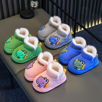 Unisex detské zamatové papuče do interiéru, pre vek 7–12 rokov, vzor karikatúr, podrážka PVC