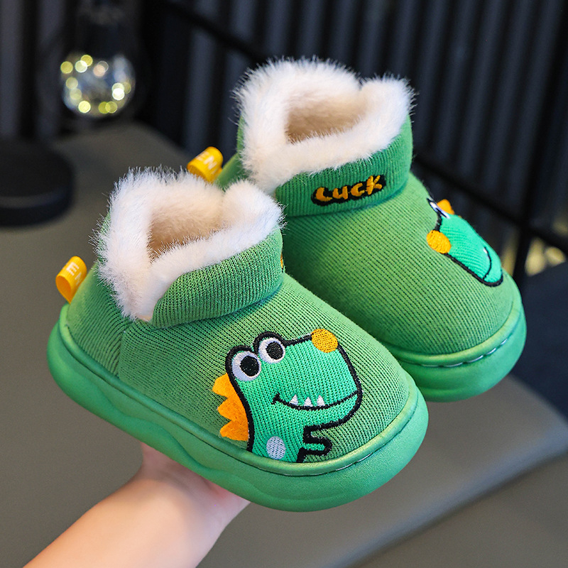 Unisex detské zamatové papuče do interiéru, pre vek 7–12 rokov, vzor karikatúr, podrážka PVC