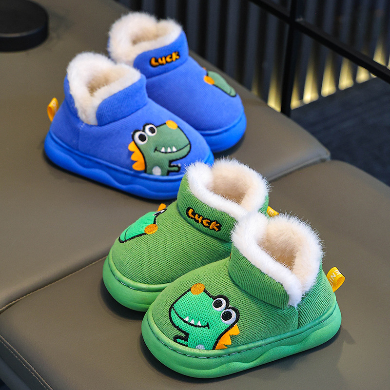 Unisex detské zamatové papuče do interiéru, pre vek 7–12 rokov, vzor karikatúr, podrážka PVC