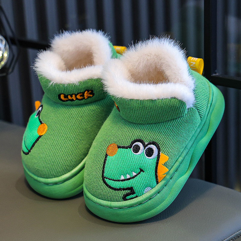 Unisex detské zamatové papuče do interiéru, pre vek 7–12 rokov, vzor karikatúr, podrážka PVC