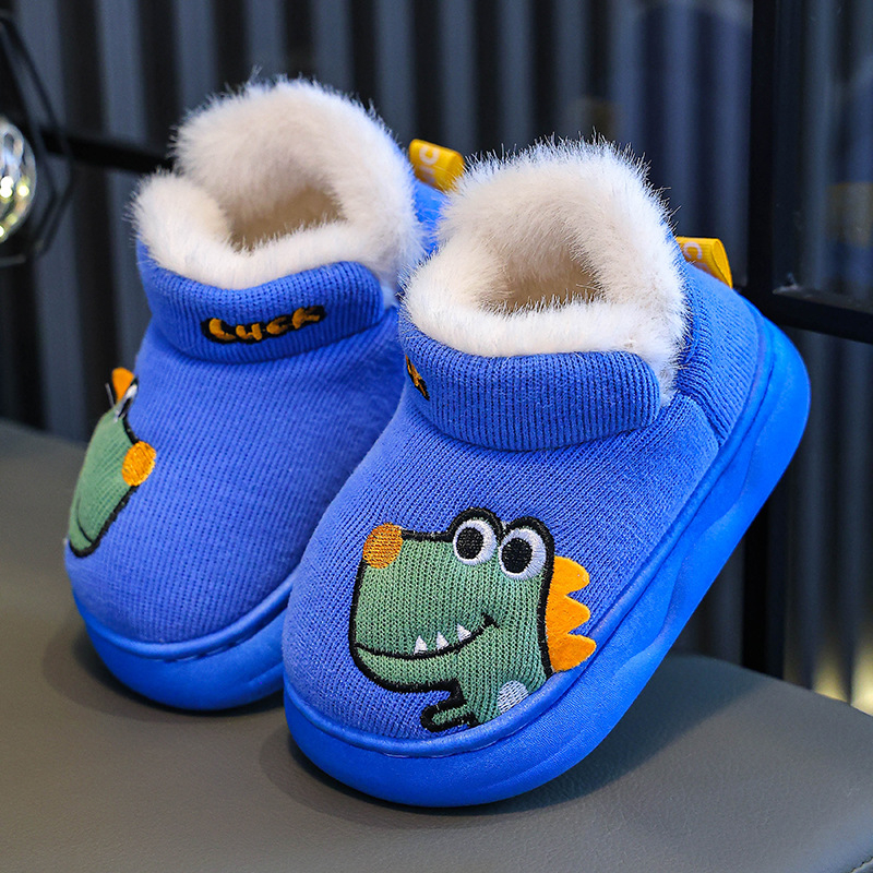 Unisex detské zamatové papuče do interiéru, pre vek 7–12 rokov, vzor karikatúr, podrážka PVC