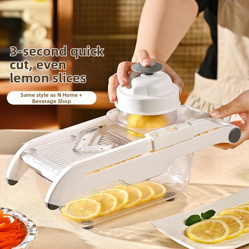 Viacúčelový krájač zeleniny pre domáce použitie s automatickou funkciou, nastaviteľná hrúbka zemiakov, krájač citróna a ovocia; plastový kuchynský nástroj