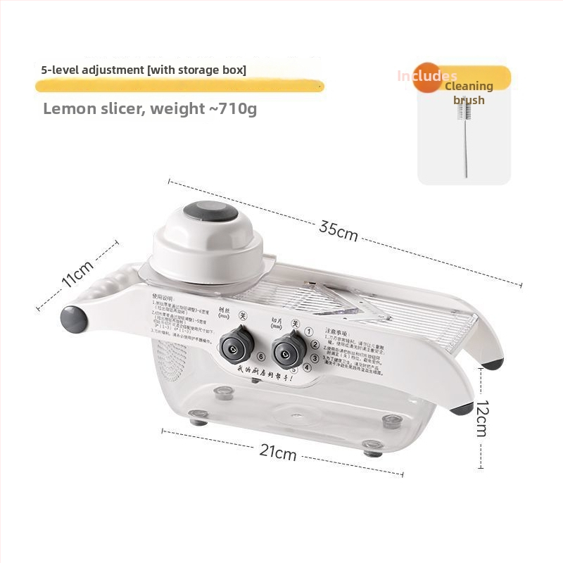 Viacúčelový krájač zeleniny pre domáce použitie s automatickou funkciou, nastaviteľná hrúbka zemiakov, krájač citróna a ovocia; plastový kuchynský nástroj