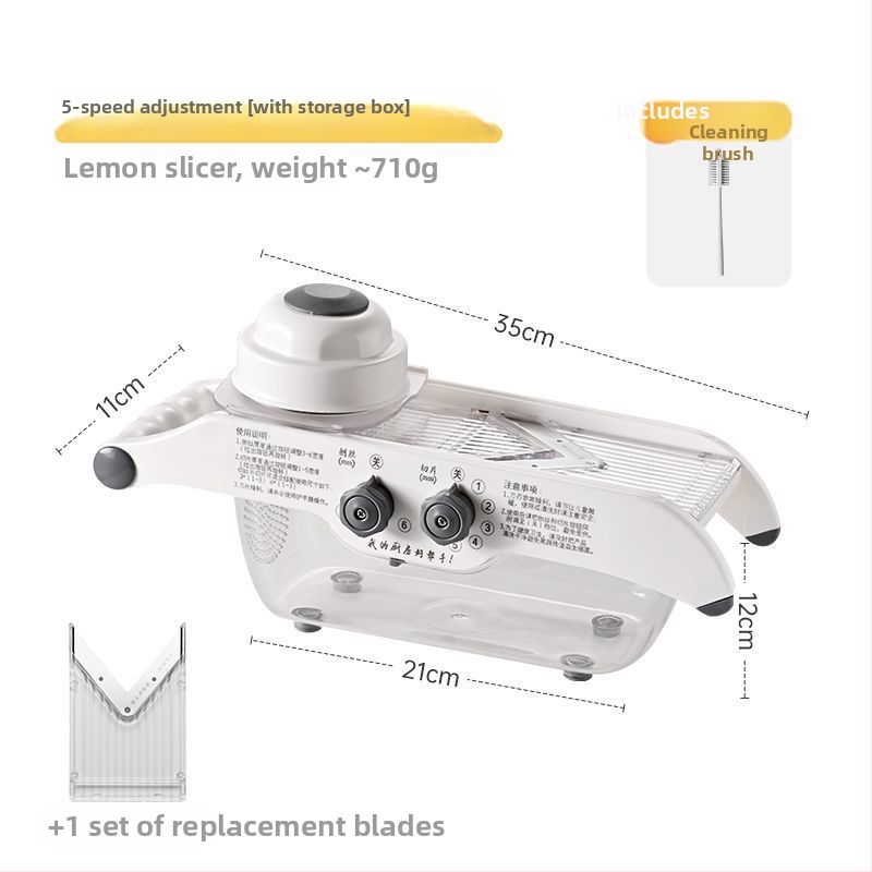Viacúčelový krájač zeleniny pre domáce použitie s automatickou funkciou, nastaviteľná hrúbka zemiakov, krájač citróna a ovocia; plastový kuchynský nástroj