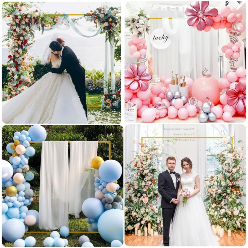 Kovová svadobná obluka na balóny – štvorcová obluka na pozadie, moderný štýl (Materiál: kov; Štýl: moderný; Kategória: visace ozdoby; Kategória produktu: rekvizity na usporiadanie miesta)