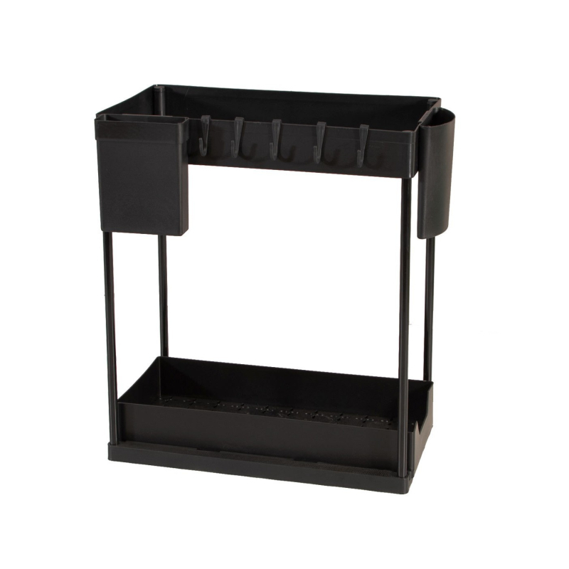 Polica pod drezom, dvojúrovňová, tvaru H, rozšíriteľná, plastový organizér