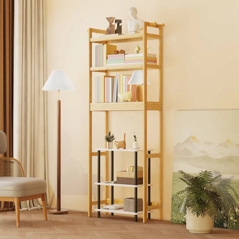 Raft de perete din bambus pentru depozitare, 6 etaje, multifuncțional, stil etnic