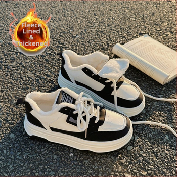 Moteriški platforminiai kedai su stora paveja, PU viršus, gumos padas, žemas viršus, kasdieniams laisvalaikio batams pavasariui ir rudeniui