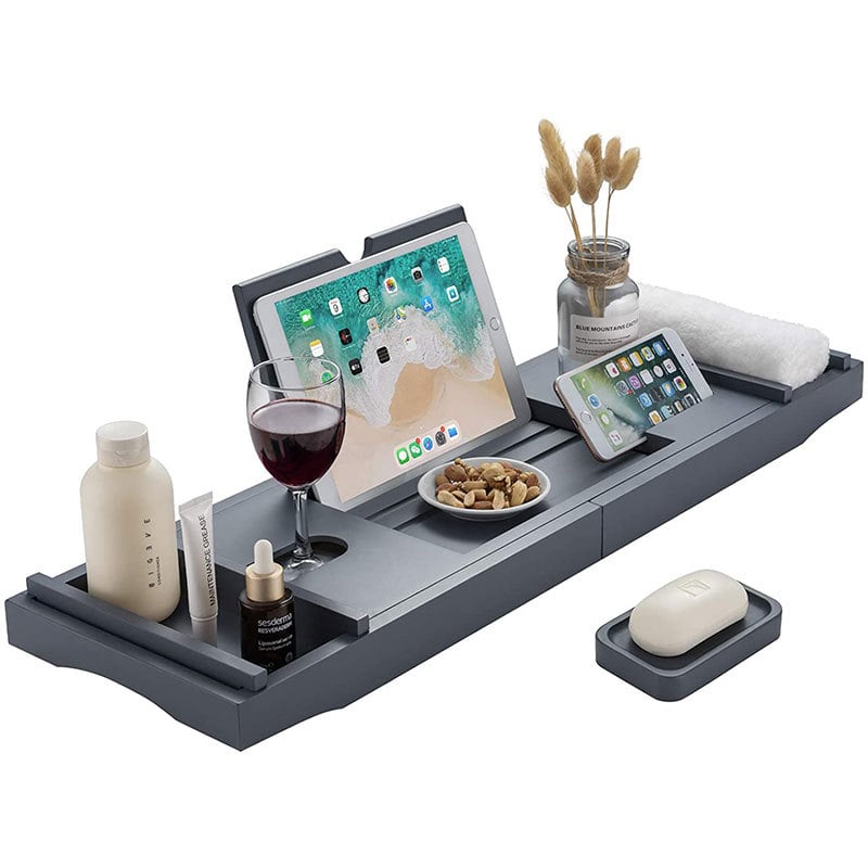 Bambusový regál do kúpeľne, nastaviteľný a teleskopický, inštalácia na stolovej doske, jednoúrovňový