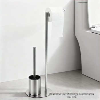 Nerezový držiak na kefu a toaletný papier, podlahový montáž, oválny tvar, brúsený povrch