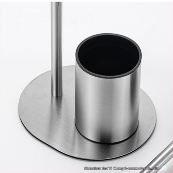 Nerezový držiak na kefu a toaletný papier, podlahový montáž, oválny tvar, brúsený povrch