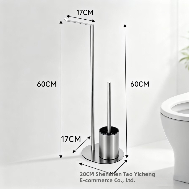 Nerezový držiak na kefu a toaletný papier, podlahový montáž, oválny tvar, brúsený povrch