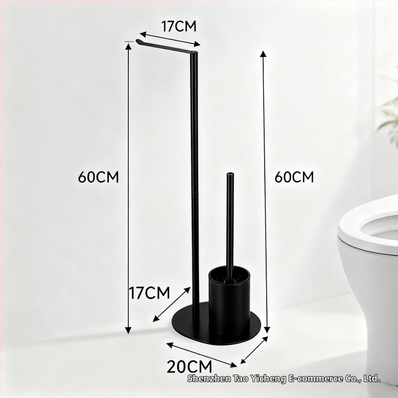 Nerezový držiak na kefu a toaletný papier, podlahový montáž, oválny tvar, brúsený povrch