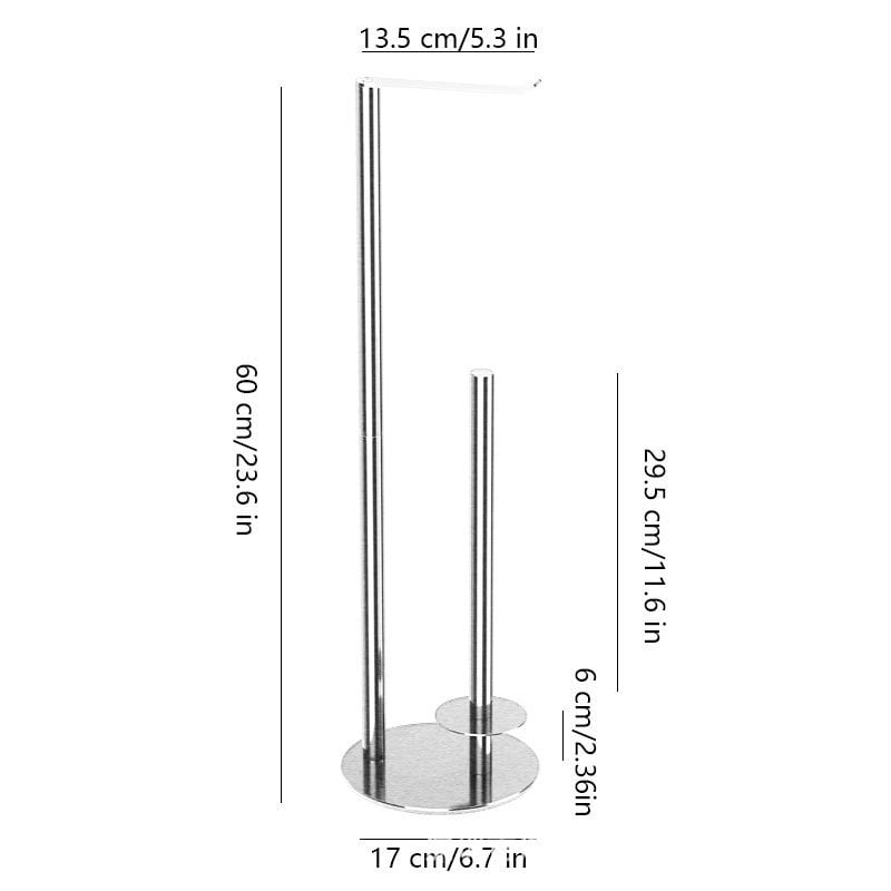 Nerezový držiak na kefu a toaletný papier, podlahový montáž, oválny tvar, brúsený povrch