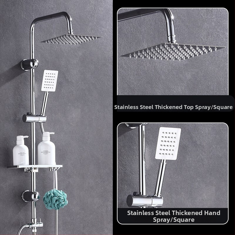 Sprchová súprava z nehrdzavejúcej ocele, štvorcový dažďový sprchový set, nástenná inštalácia, model 8101 (funkcie: dážď, prúdenie, masáž)