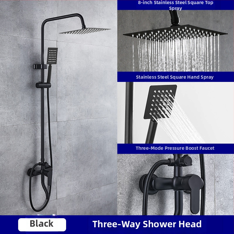 Sprchová súprava z nehrdzavejúcej ocele, štvorcový dažďový sprchový set, nástenná inštalácia, model 8101 (funkcie: dážď, prúdenie, masáž)