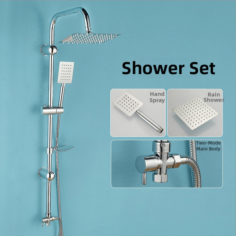 Sprchová súprava z nehrdzavejúcej ocele, štvorcový dažďový sprchový set, nástenná inštalácia, model 8101 (funkcie: dážď, prúdenie, masáž)