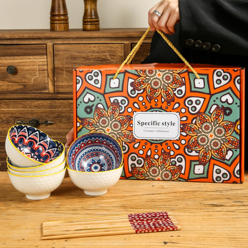 Keramický bohémsky set misiek s pruhovaným vzorom, kruhový tvar, vhodný do mikrovlnky