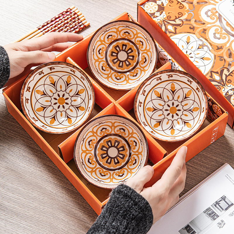 Keramický bohémsky set misiek s pruhovaným vzorom, kruhový tvar, vhodný do mikrovlnky