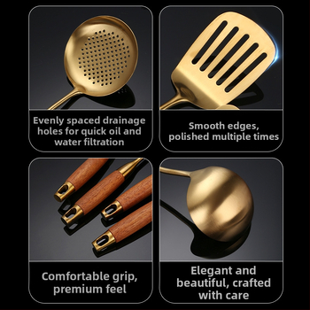 Sada kuchynských nástrojov z nehrdzavejúcej ocele 304 s rúčkou z hruškového dreva – vysokoteplotná odolnosť, proti popáleniu, zahŕňa špachtle a lyžice