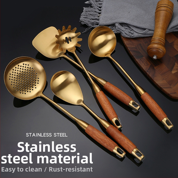Sada kuchynských nástrojov z nehrdzavejúcej ocele 304 s rúčkou z hruškového dreva – vysokoteplotná odolnosť, proti popáleniu, zahŕňa špachtle a lyžice
