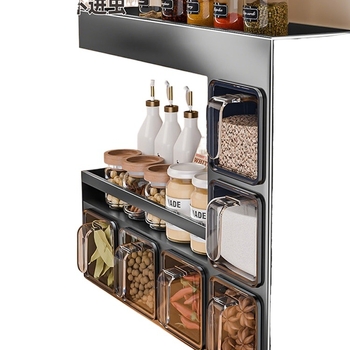 Nástenný stojan na korenie so zatvoreným, vlhkosť odolným dizajnom