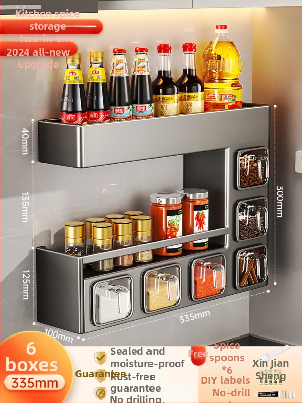 Nástenný stojan na korenie so zatvoreným, vlhkosť odolným dizajnom