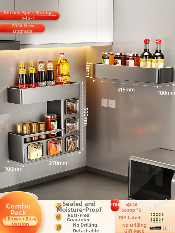 Nástenný stojan na korenie so zatvoreným, vlhkosť odolným dizajnom