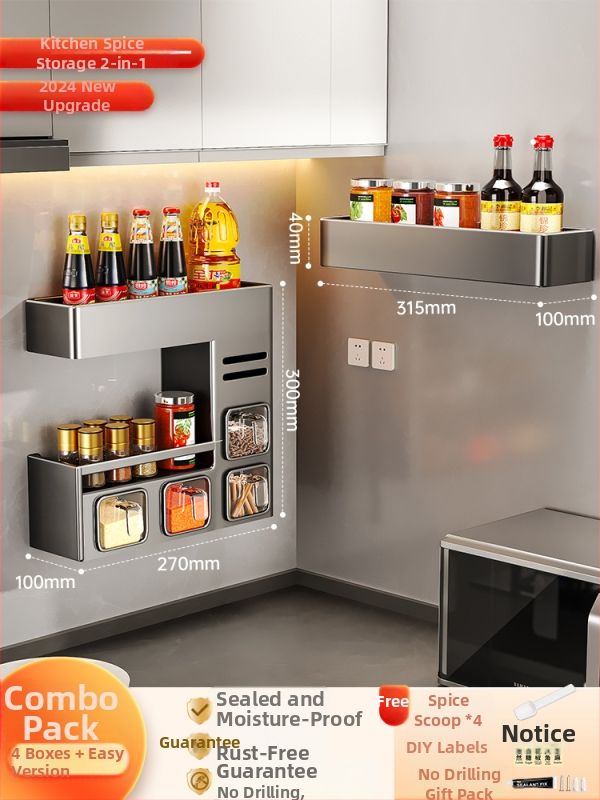 Nástenný stojan na korenie so zatvoreným, vlhkosť odolným dizajnom