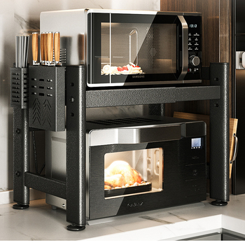 Telescopický kuchynský regál na uskladnenie, vhodný pre mikrovlnnú rúru a stolnú rúru, kovový, jednoposchodový alebo dvojposchodový, nordického štýlu