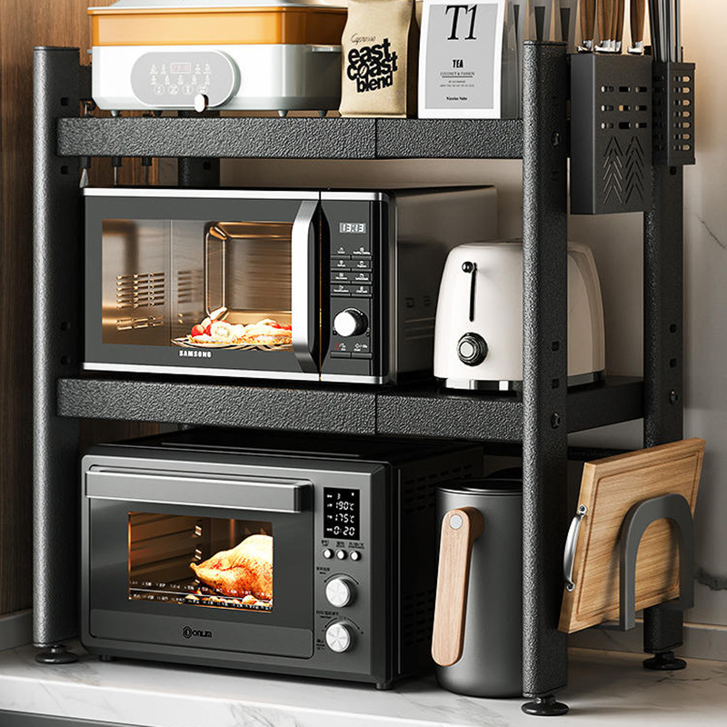 Telescopický kuchynský regál na uskladnenie, vhodný pre mikrovlnnú rúru a stolnú rúru, kovový, jednoposchodový alebo dvojposchodový, nordického štýlu