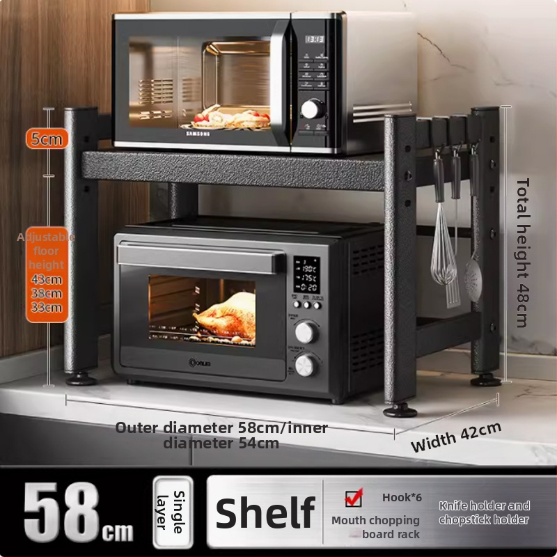 Telescopický kuchynský regál na uskladnenie, vhodný pre mikrovlnnú rúru a stolnú rúru, kovový, jednoposchodový alebo dvojposchodový, nordického štýlu
