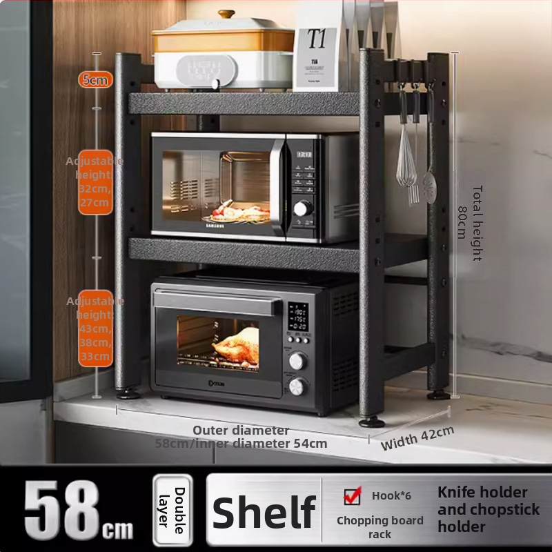 Telescopický kuchynský regál na uskladnenie, vhodný pre mikrovlnnú rúru a stolnú rúru, kovový, jednoposchodový alebo dvojposchodový, nordického štýlu