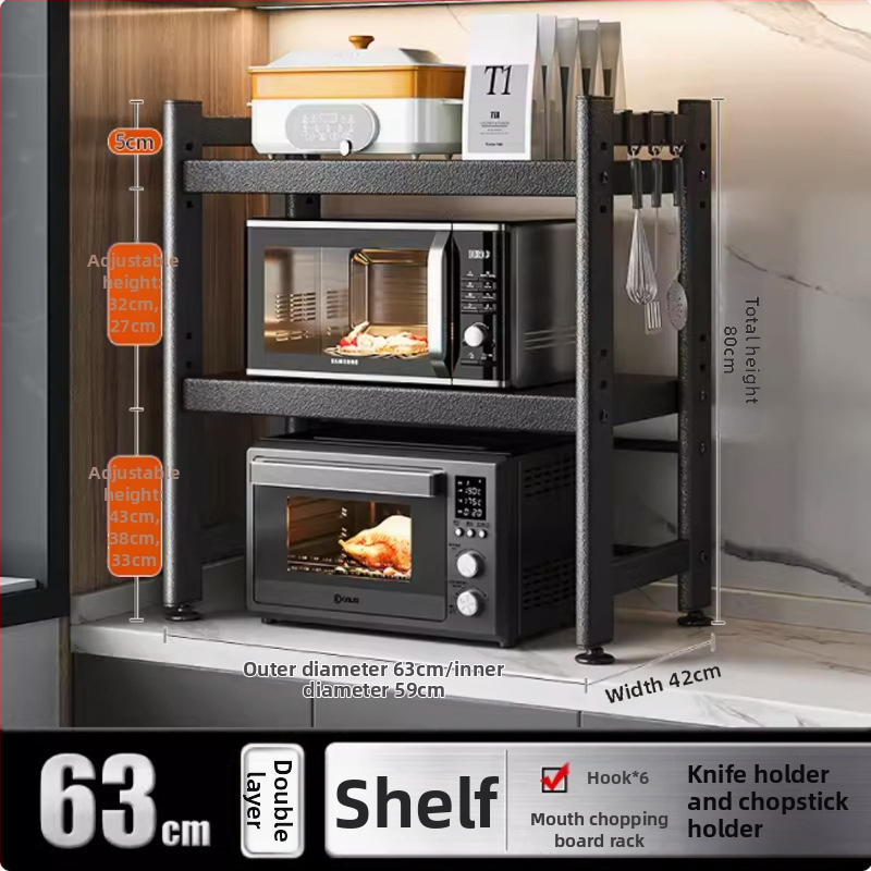 Telescopický kuchynský regál na uskladnenie, vhodný pre mikrovlnnú rúru a stolnú rúru, kovový, jednoposchodový alebo dvojposchodový, nordického štýlu