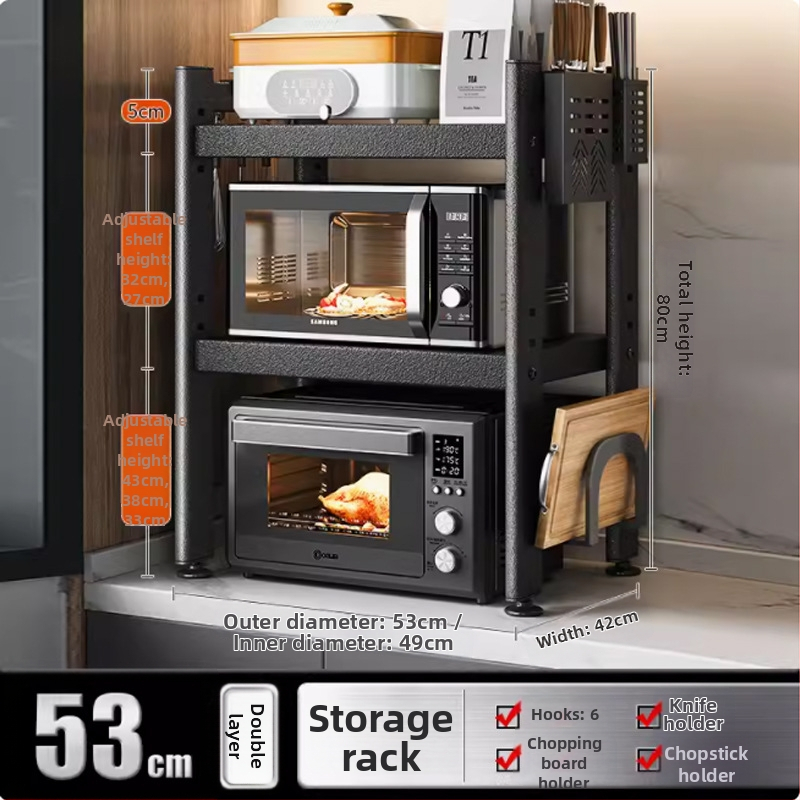 Telescopický kuchynský regál na uskladnenie, vhodný pre mikrovlnnú rúru a stolnú rúru, kovový, jednoposchodový alebo dvojposchodový, nordického štýlu