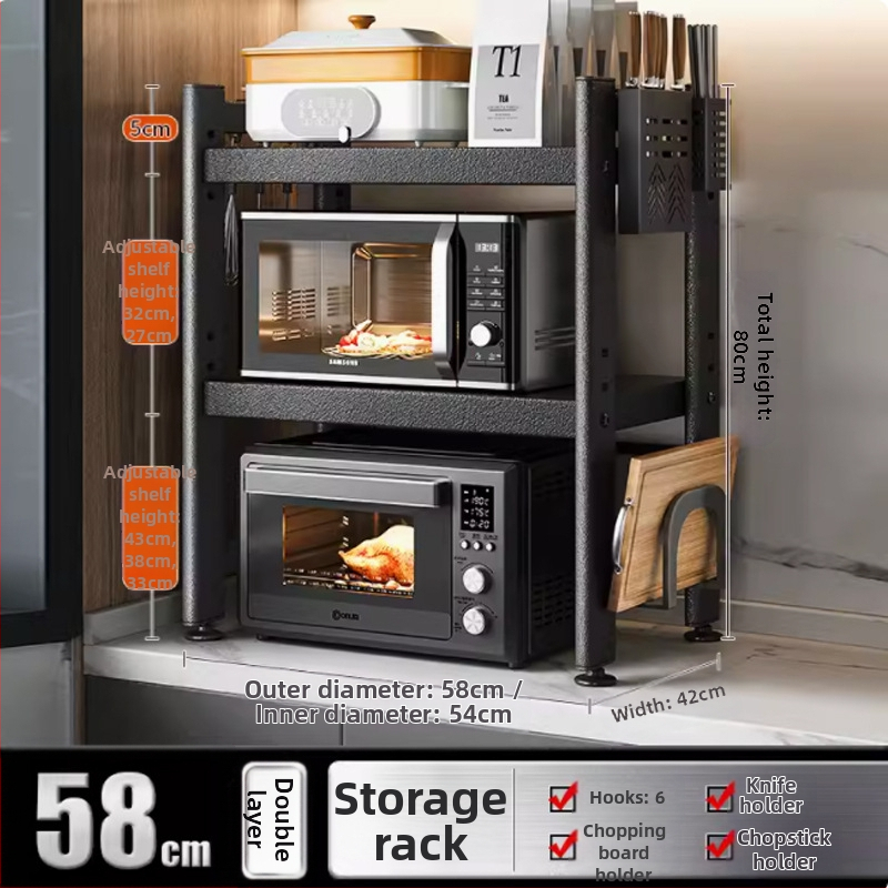 Telescopický kuchynský regál na uskladnenie, vhodný pre mikrovlnnú rúru a stolnú rúru, kovový, jednoposchodový alebo dvojposchodový, nordického štýlu