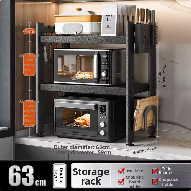 Telescopický kuchynský regál na uskladnenie, vhodný pre mikrovlnnú rúru a stolnú rúru, kovový, jednoposchodový alebo dvojposchodový, nordického štýlu