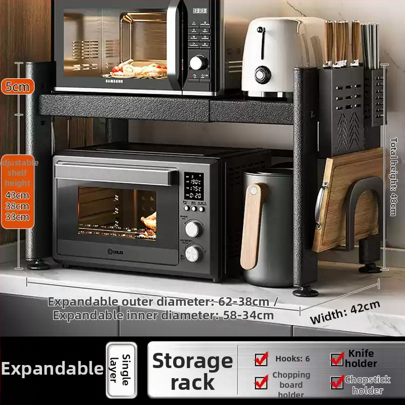 Telescopický kuchynský regál na uskladnenie, vhodný pre mikrovlnnú rúru a stolnú rúru, kovový, jednoposchodový alebo dvojposchodový, nordického štýlu